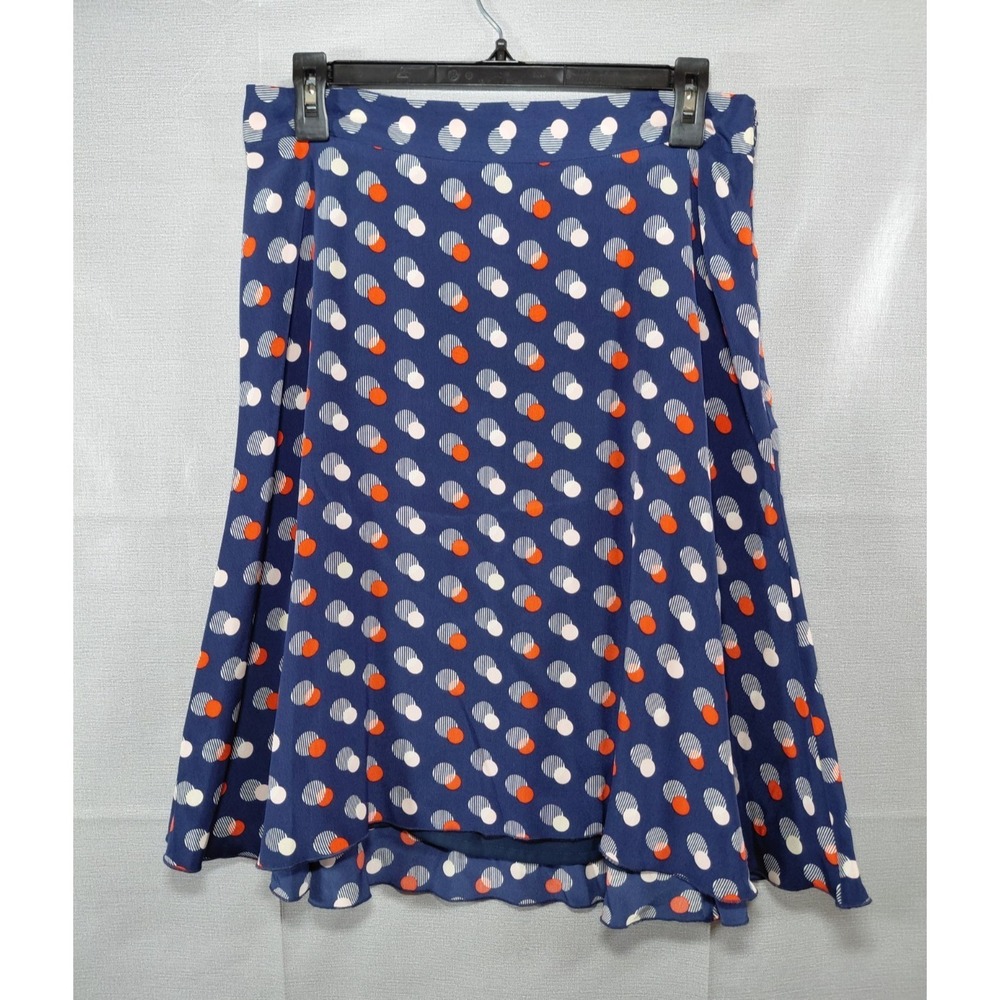 Kate Spade Holland Silk‎ Skirt Sz 8 Polka Dots Blue